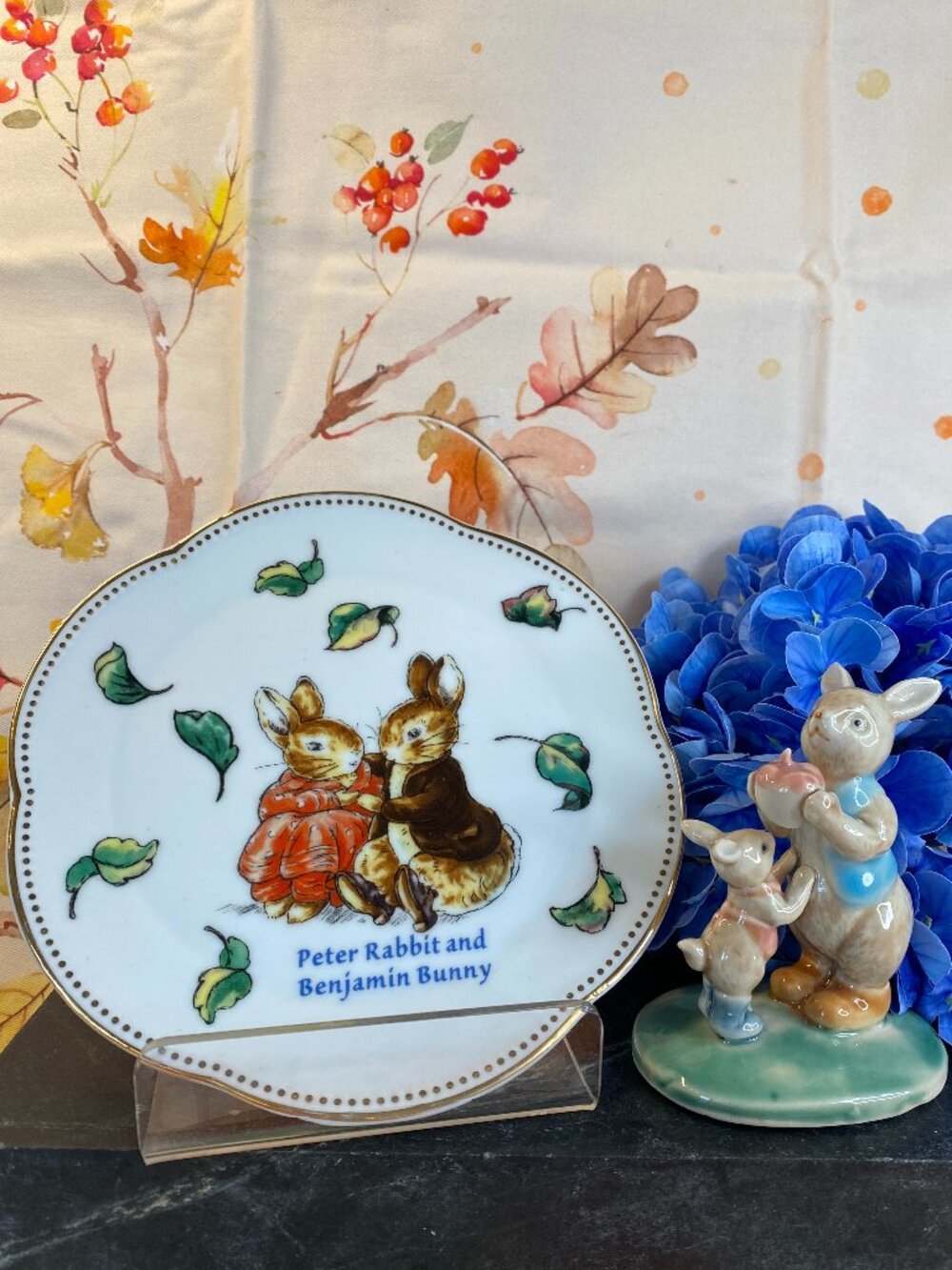 Vintage Peter Rabbit/Benjamin Bunny Decorative Plate & Albert Kessler Figurine
